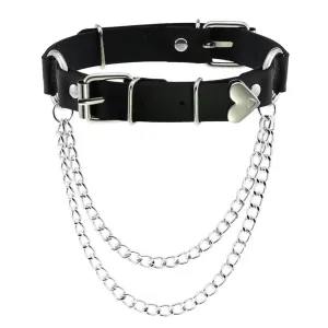 Goth 'Back Door' PU Black Faux Leather Chain Choker