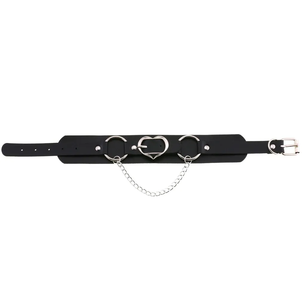 Goth Leather Heart Choker with Chain / Punk Adjustable Collar For Girl / Jewelry Accessories