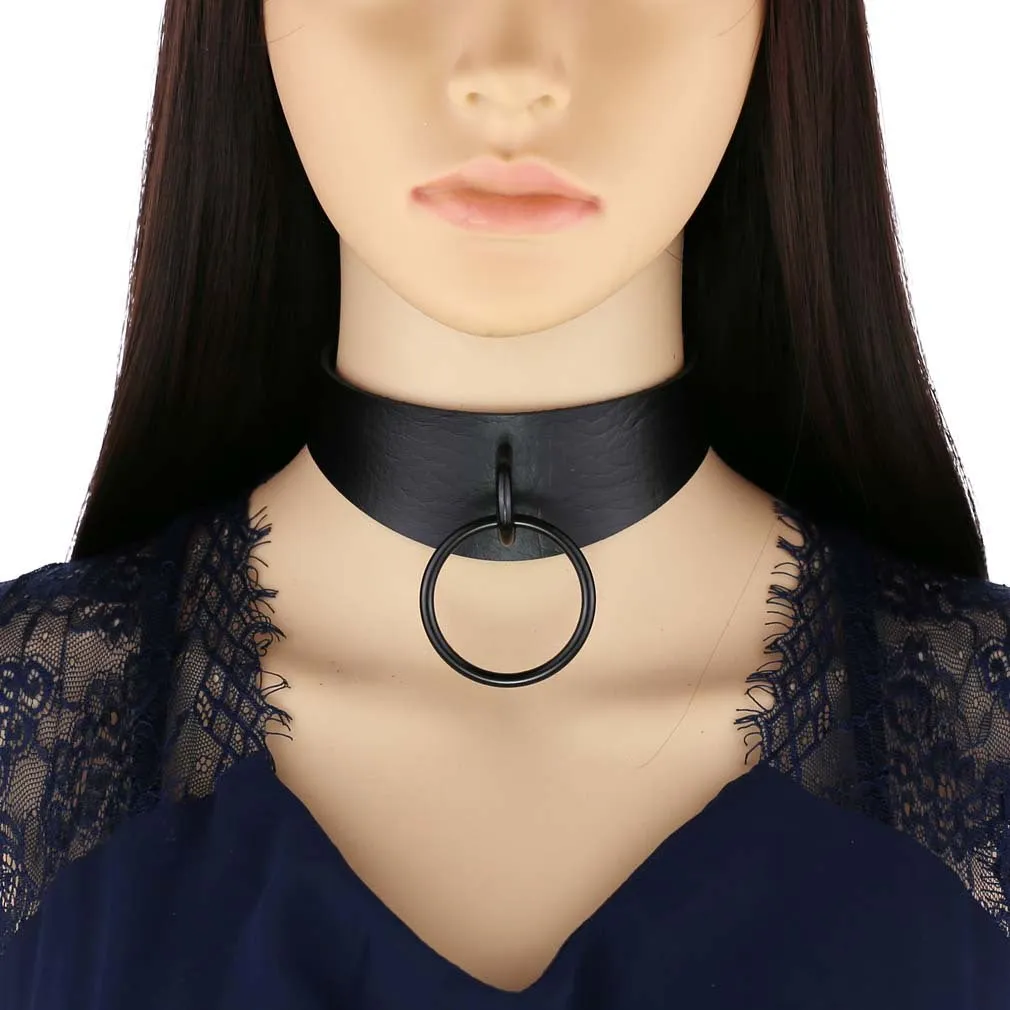 'Gothic Black mamba' O-Ring Faux PU Leather Goth Choker