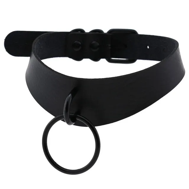 'Gothic Black mamba' O-Ring Faux PU Leather Goth Choker