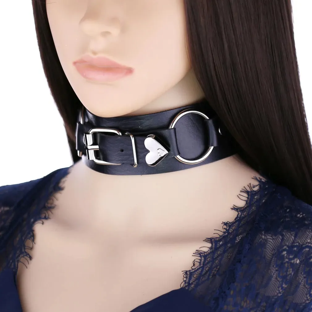 Gothic Style Leather Heart Choker / Necklace Collar For Girls / Ladies Cosplay Accessories