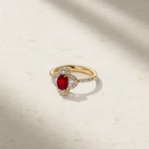 Half Moon Clover Ruby and Diamond Ring