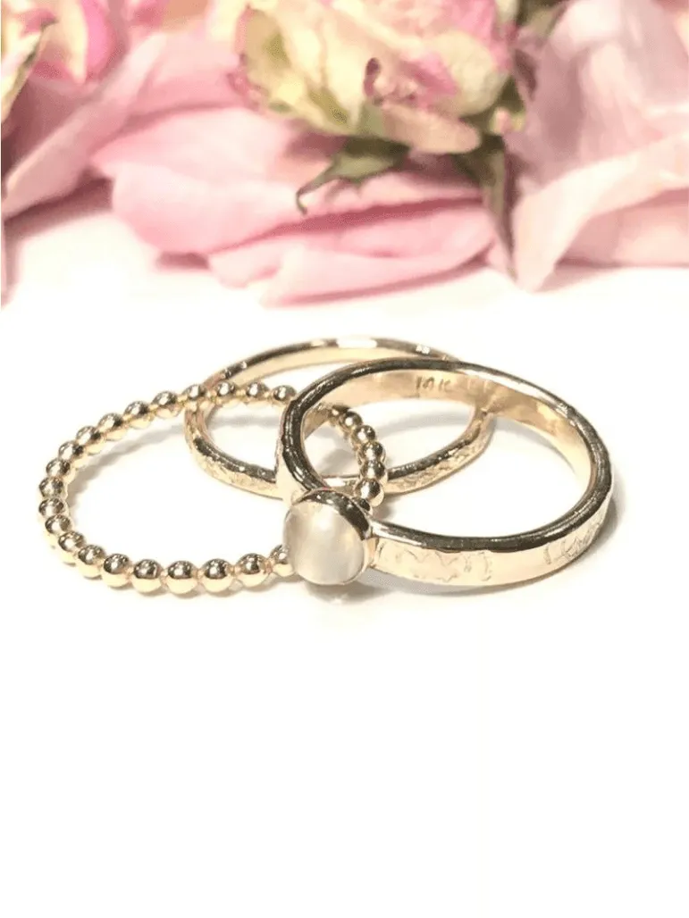 Handmade 14k Gold-Filled Moonstone Ring Set