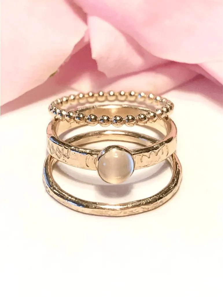 Handmade 14k Gold-Filled Moonstone Ring Set