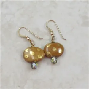 Handmade Kazuri Earrings in Honey and Gold Kazuri Beads