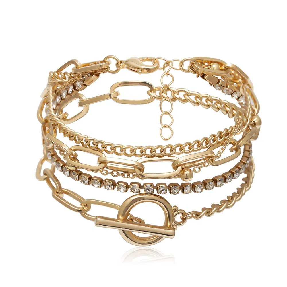 Handmade Minimalist Gold Charm Layering Bracelets Set