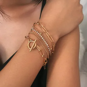 Handmade Minimalist Gold Charm Layering Bracelets Set