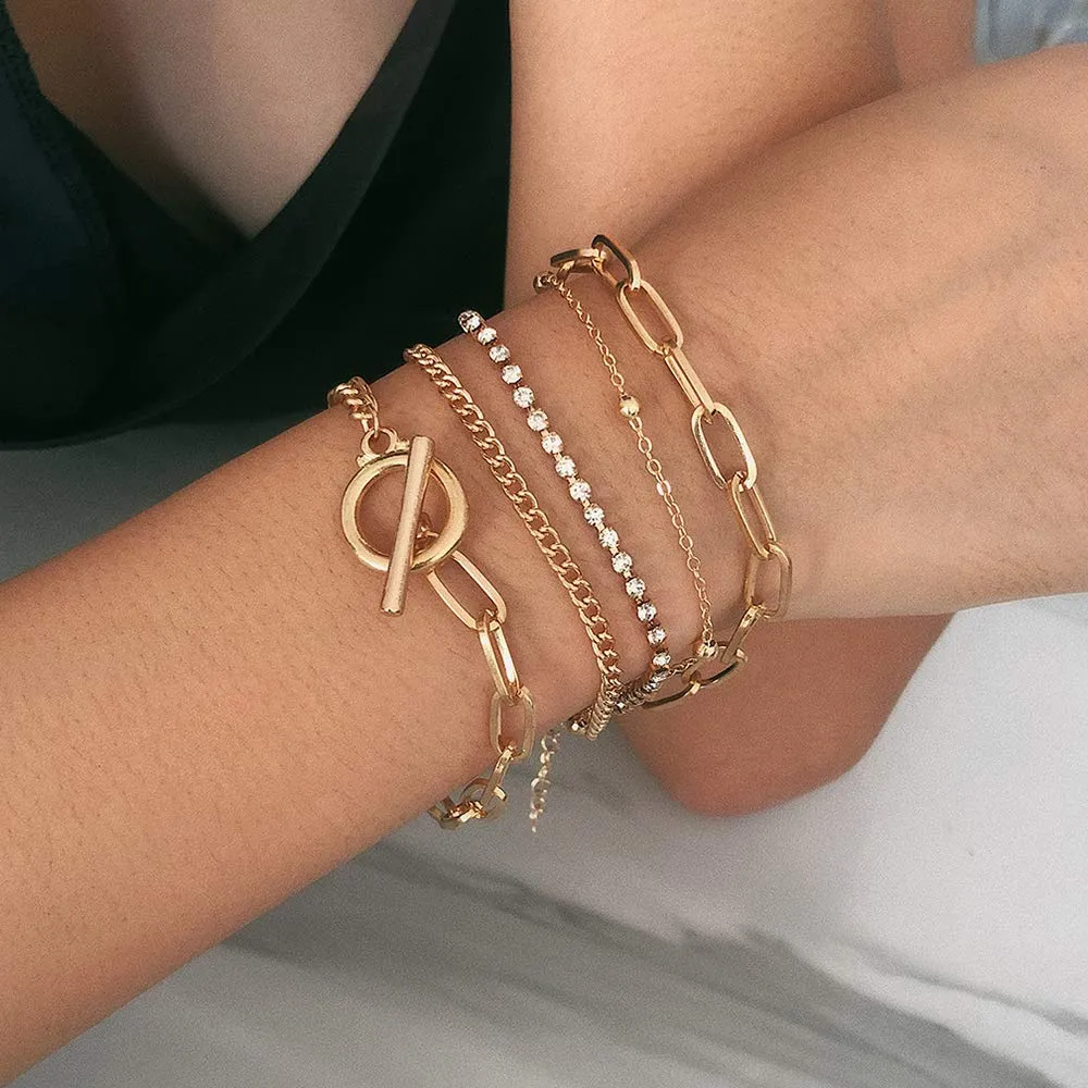 Handmade Minimalist Gold Charm Layering Bracelets Set