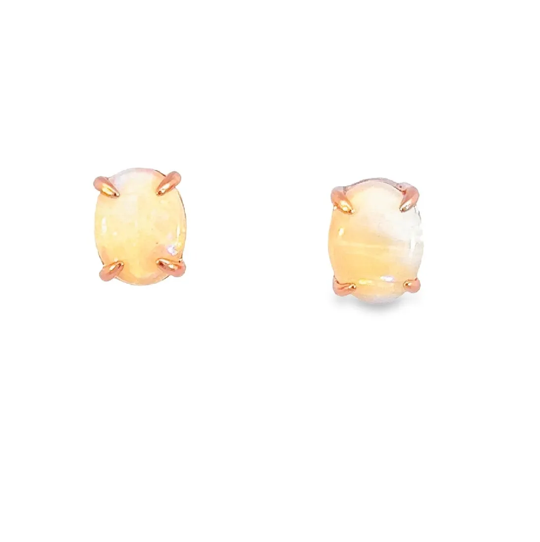 Handmade Opal Stud Earrings - Rose Gold/Silver | Dainty & Minimalist | Cute Gift for Her | Crystal & Fire Opal Jewelry 9x7mm