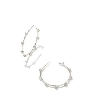 Haven Heart Hoop Earring in Rhodium White Crystal