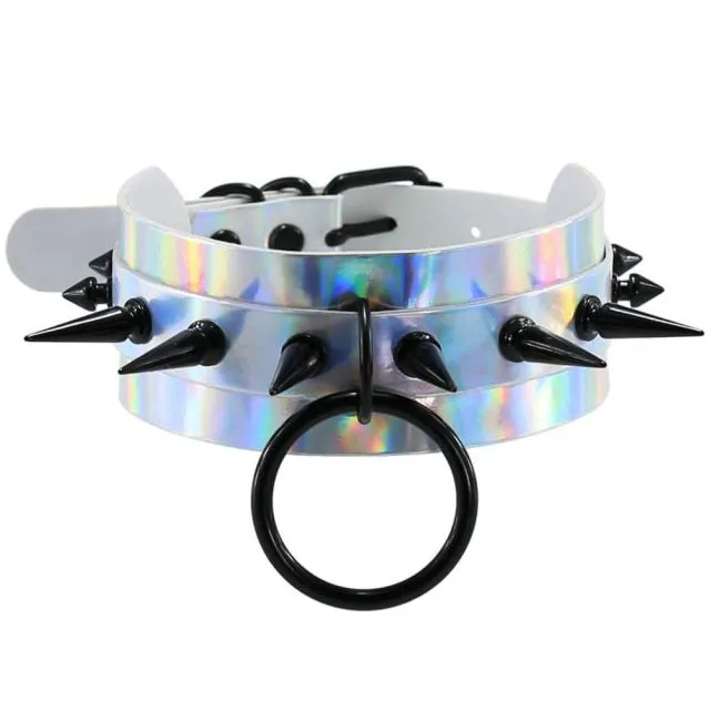 'Hollow Ground' Holographic Black Spike Choker (4 colors)