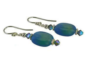 Iridescent Blue Ocean Beaded Earrings