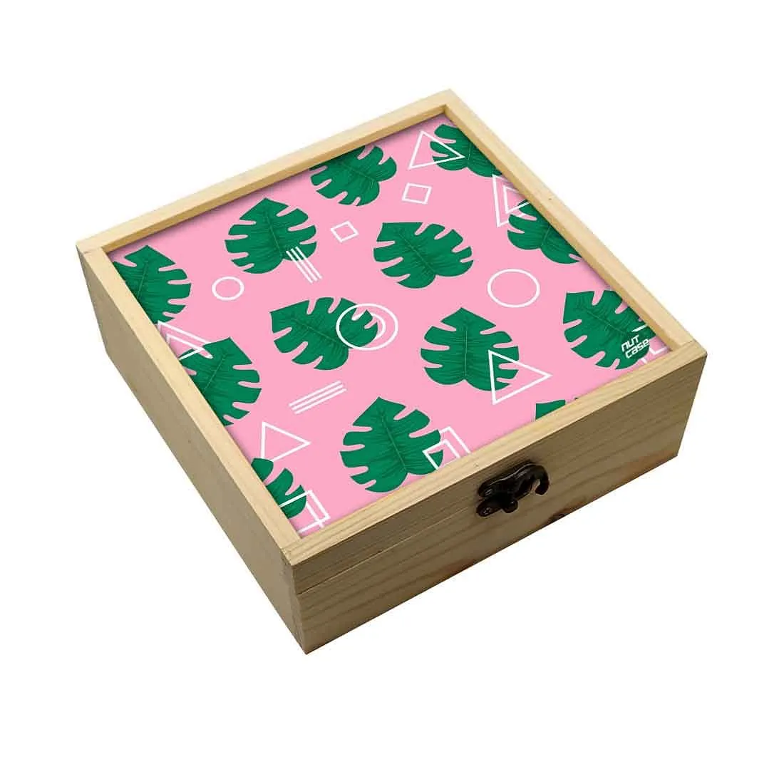 Jewellery Box Makepup Organizer -  Green Monstera Hipster Pink