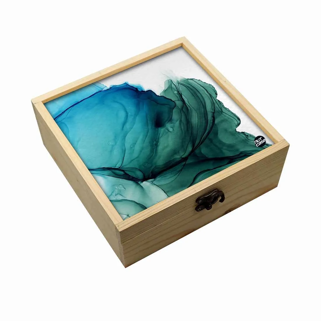 Jewellery Box Wooden Jewelry Organizer -  Green Blue Ink Watercolor