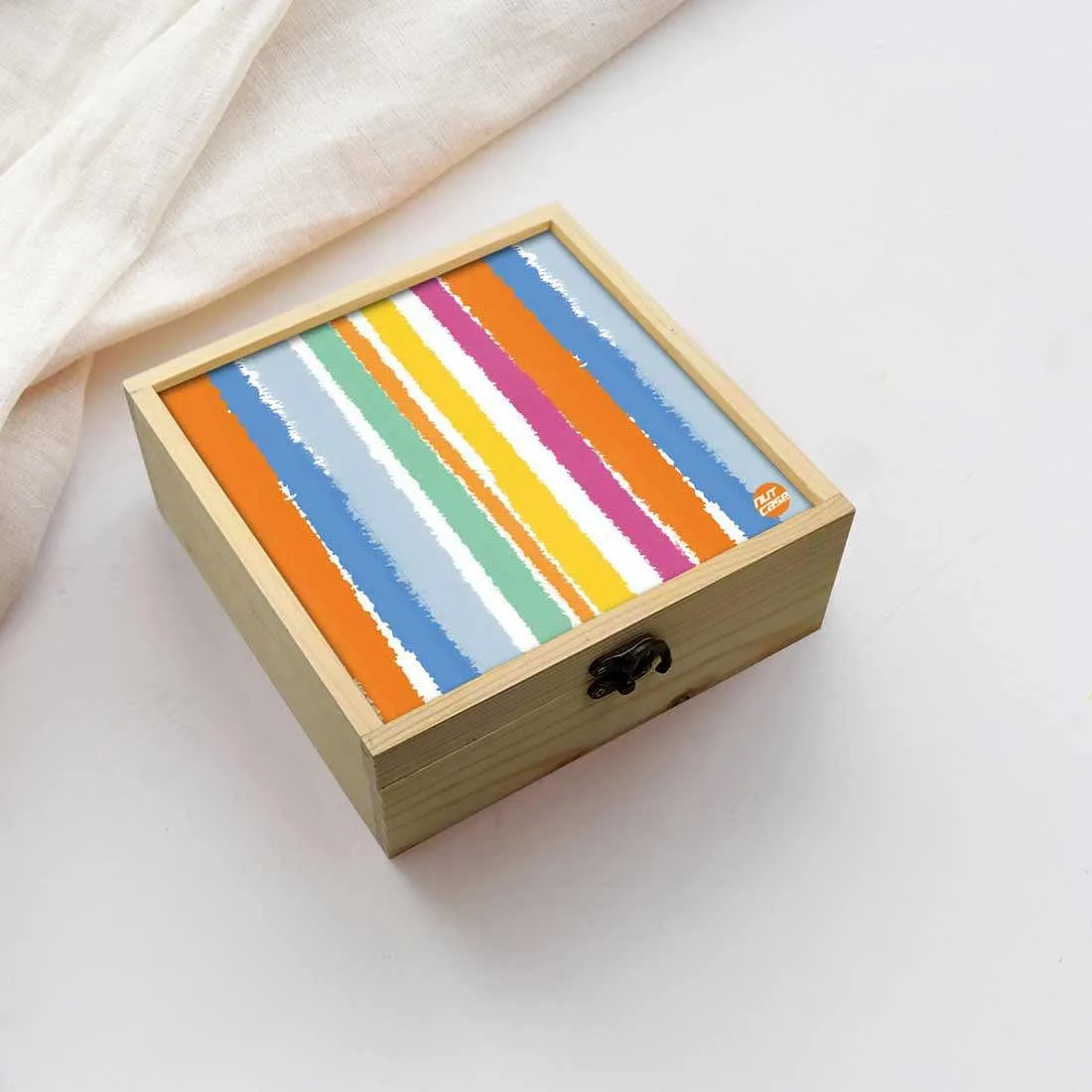 Jewellery Box Wooden Jewelry Organizer -  Multicolor Strips