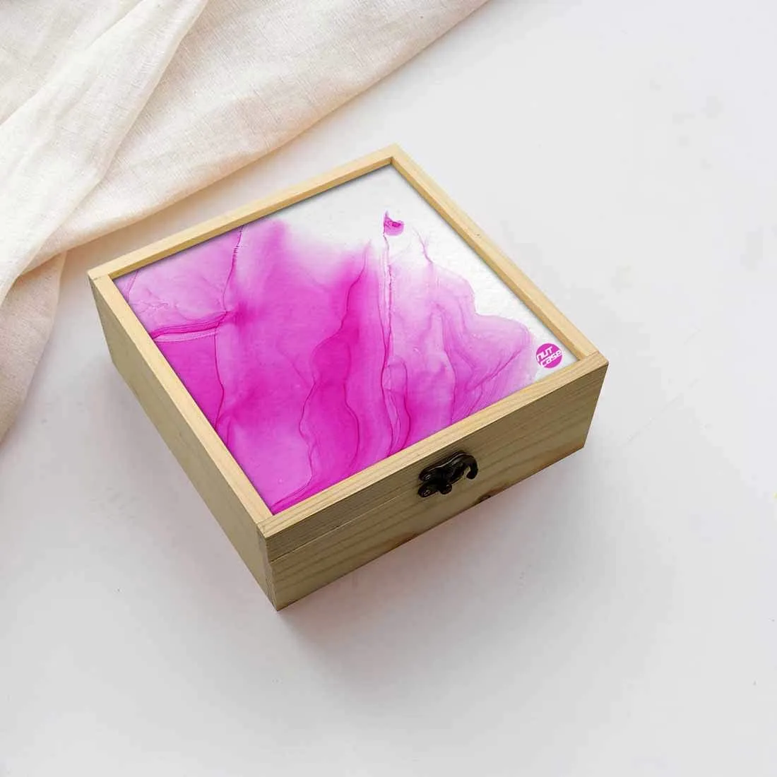 Jewellery Box Wooden Jewelry Organizer -  Pink Ink Watercolor