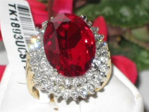 Jewellery Kingdom Ladies 1.5 Carat Ruby Blood Red Cz Oval Cocktail Statement Steel Ring (Gold)