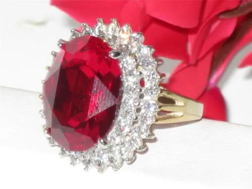 Jewellery Kingdom Ladies 1.5 Carat Ruby Blood Red Cz Oval Cocktail Statement Steel Ring (Gold)