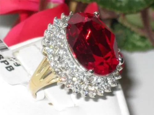 Jewellery Kingdom Ladies 1.5 Carat Ruby Blood Red Cz Oval Cocktail Statement Steel Ring (Gold)