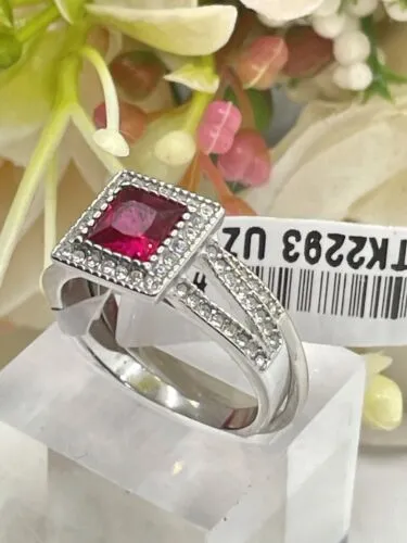 Jewellery Kingdom Ladies Ruby Princess Cut Engagement Wedding Band Stainless Steel Ring Set