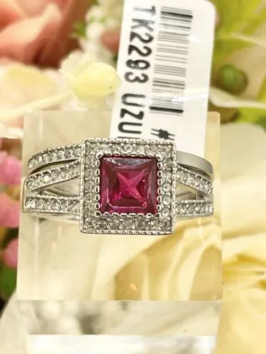 Jewellery Kingdom Ladies Ruby Princess Cut Engagement Wedding Band Stainless Steel Ring Set