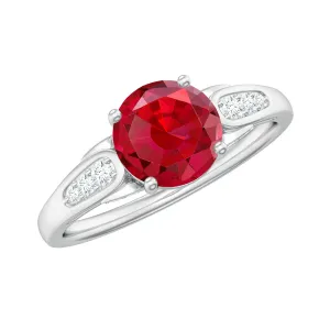 Lab-Created Ruby Solitaire Engagement Ring with Diamond