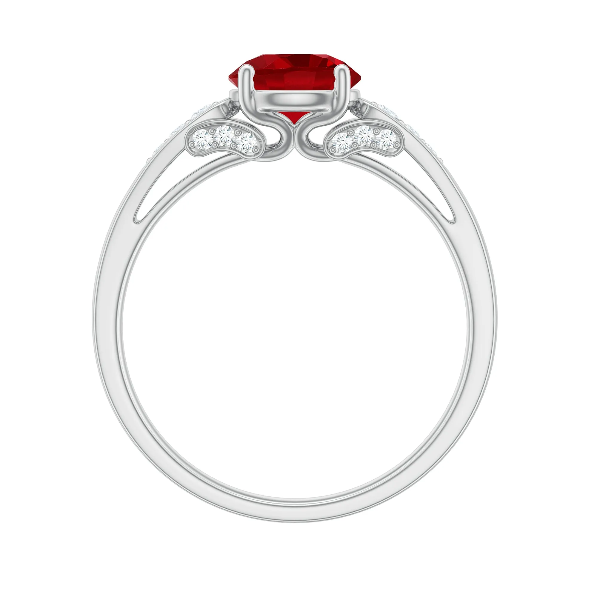 Lab-Created Ruby Solitaire Engagement Ring with Diamond