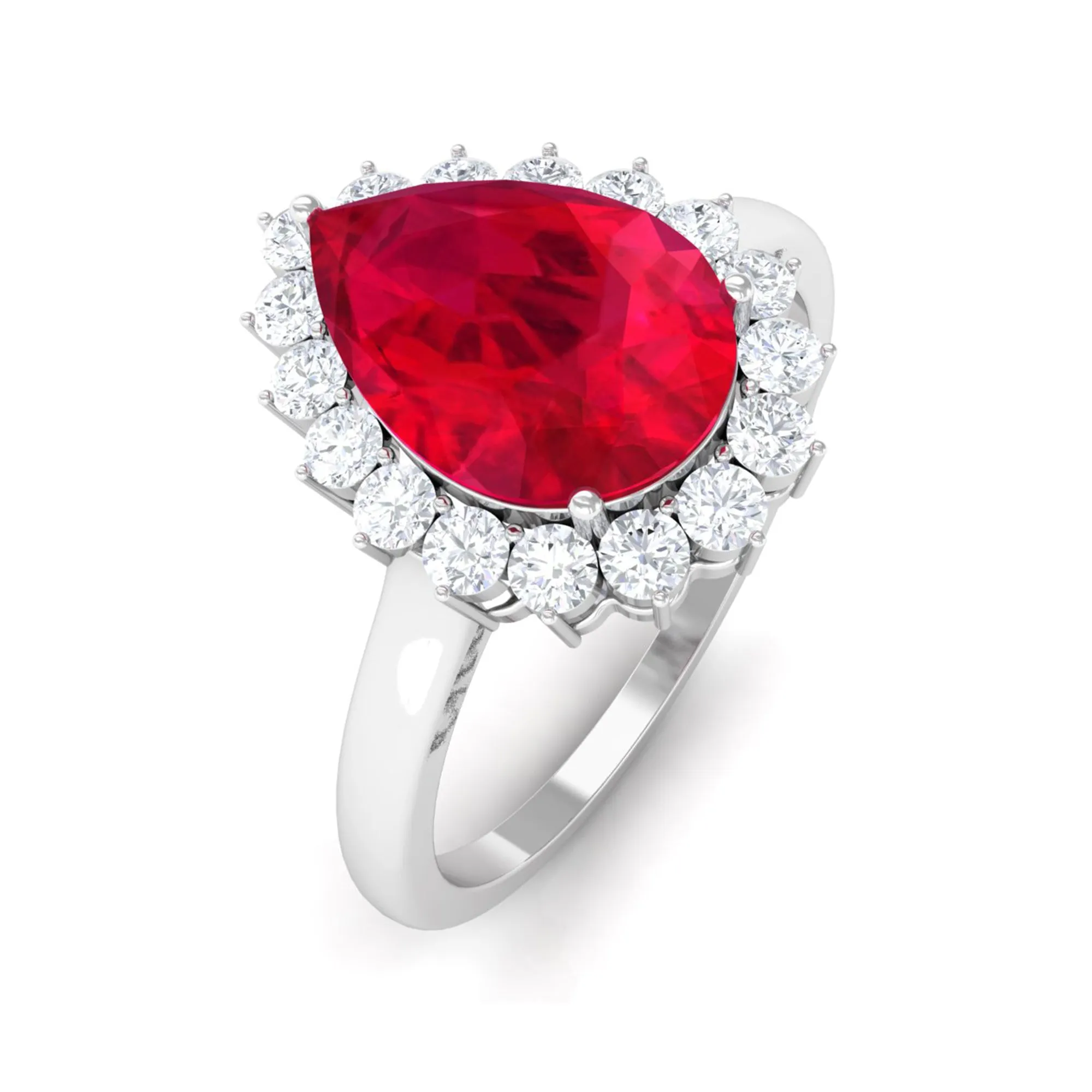 Lab Created Ruby Teardrop Engagement Ring with Diamond Halo