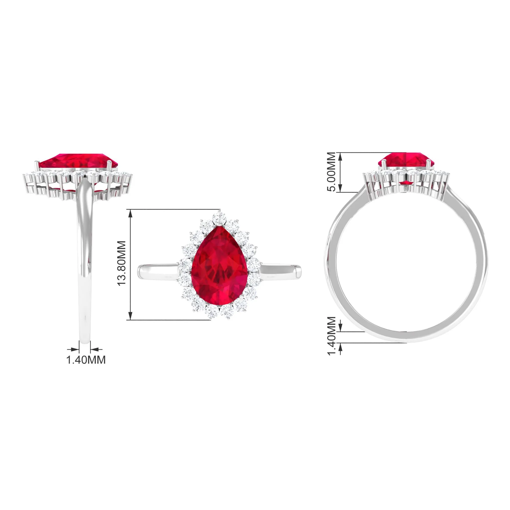 Lab Created Ruby Teardrop Engagement Ring with Diamond Halo