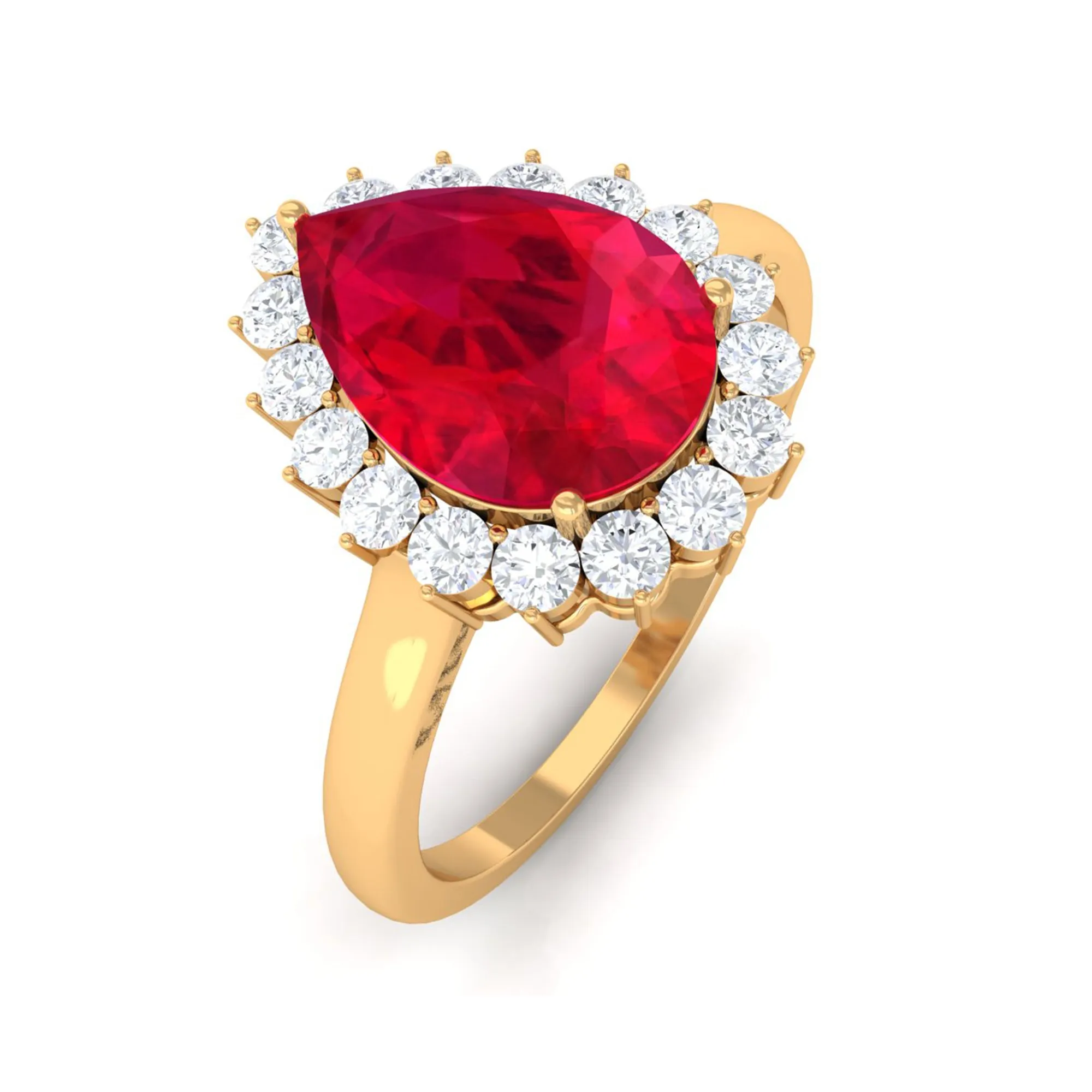 Lab Created Ruby Teardrop Engagement Ring with Diamond Halo