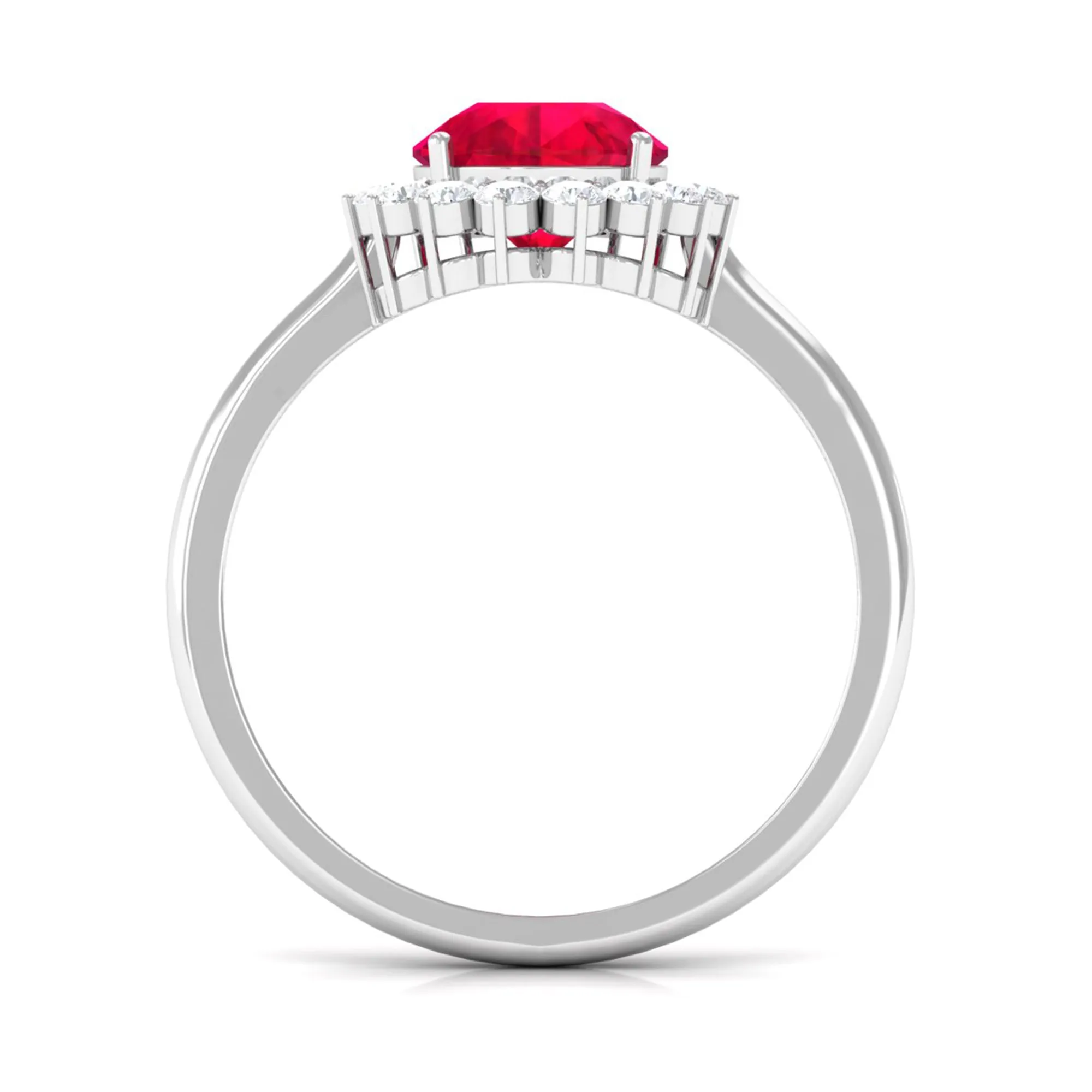 Lab Created Ruby Teardrop Engagement Ring with Diamond Halo