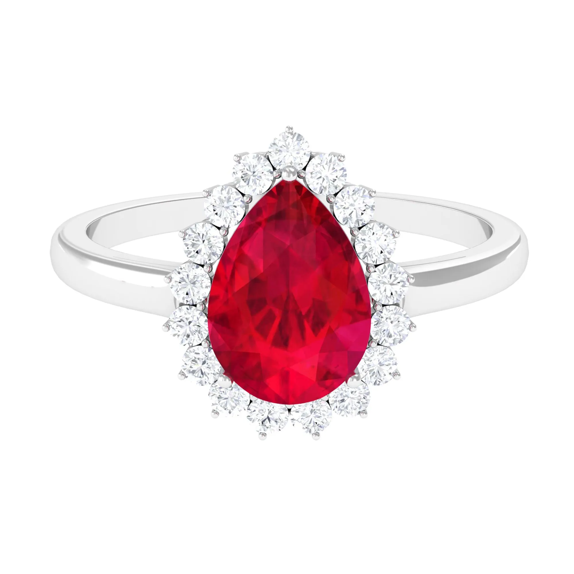 Lab Created Ruby Teardrop Engagement Ring with Diamond Halo