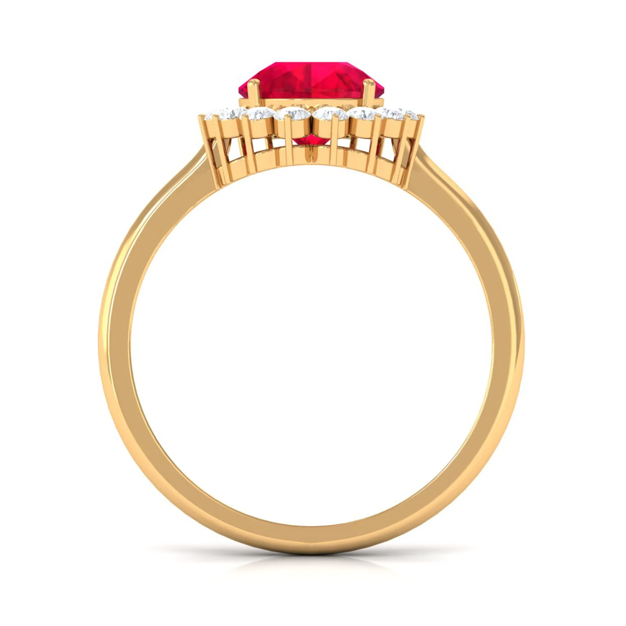 Lab Created Ruby Teardrop Engagement Ring with Diamond Halo