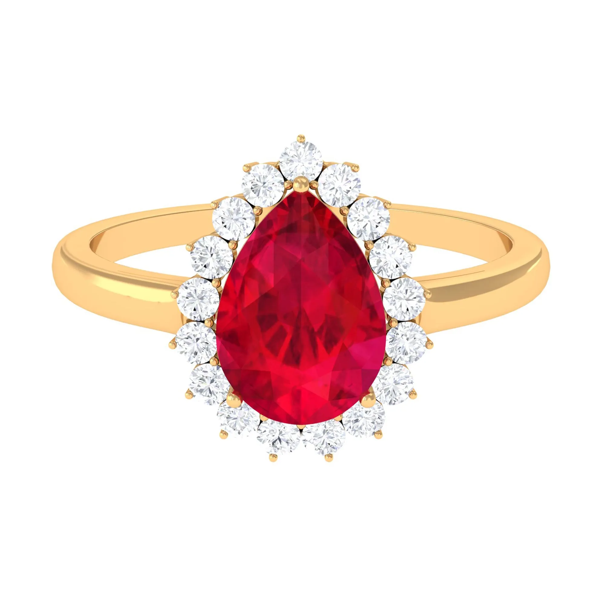 Lab Created Ruby Teardrop Engagement Ring with Diamond Halo