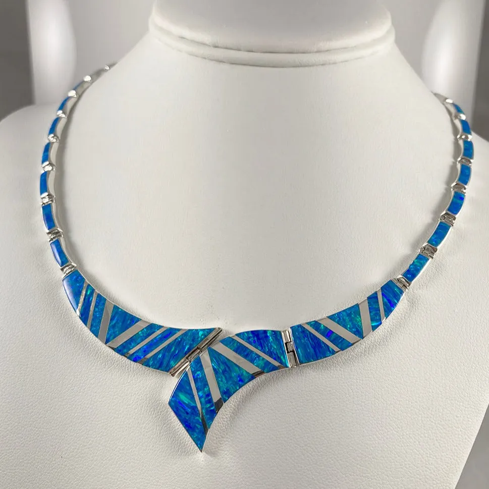 Lab Opal & Sterling Silver Inlaid Necklace