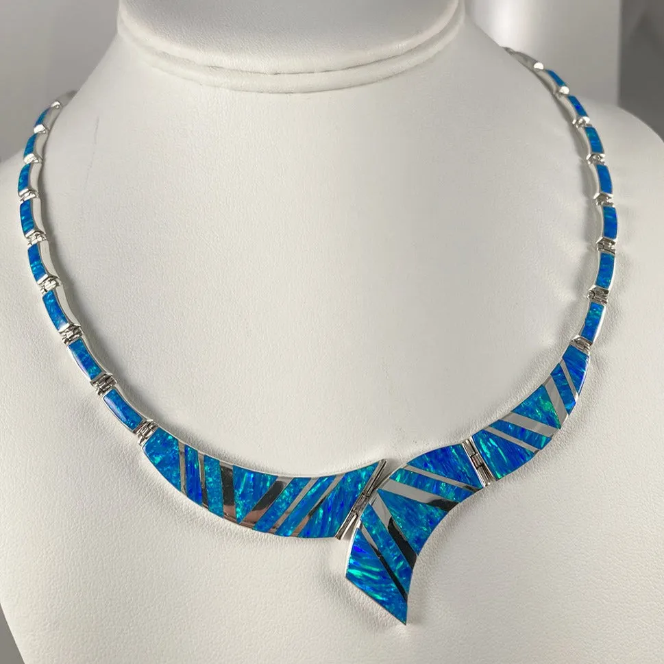 Lab Opal & Sterling Silver Inlaid Necklace