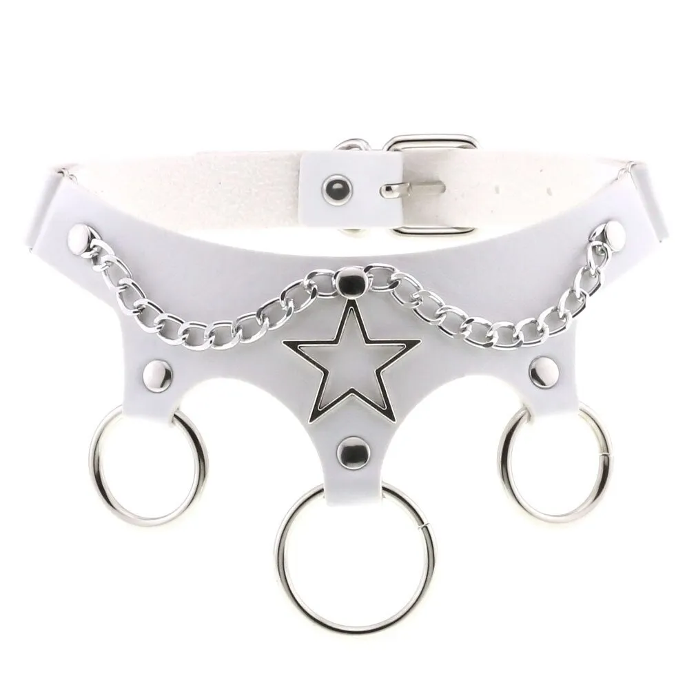 Ladies Leather Star Choker / Punk Style Chocker Collar / Female Cosplay Accessories