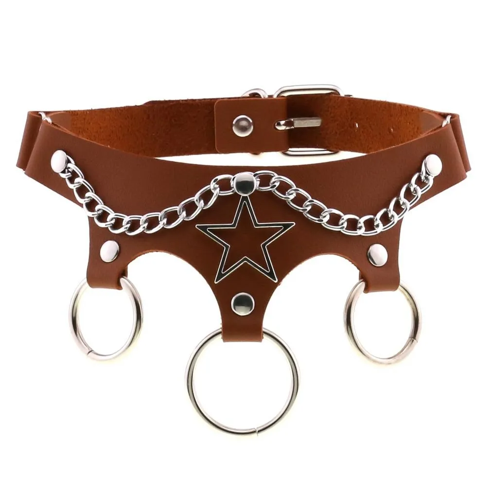 Ladies Leather Star Choker / Punk Style Chocker Collar / Female Cosplay Accessories