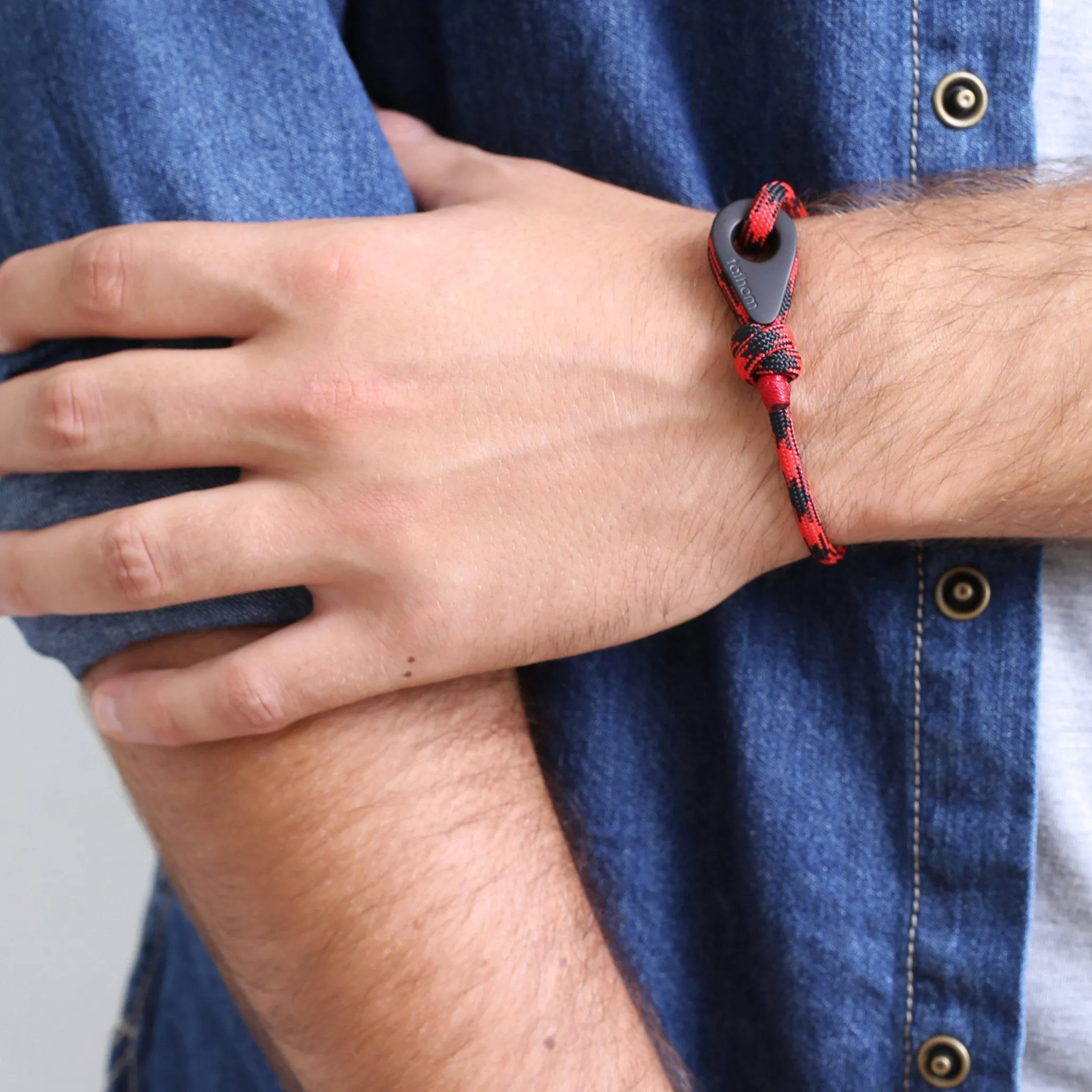 LONG BEACH Mens Womens Thimble Charm Bracelets Paracord Rope Wristbands Black Red Matte Black