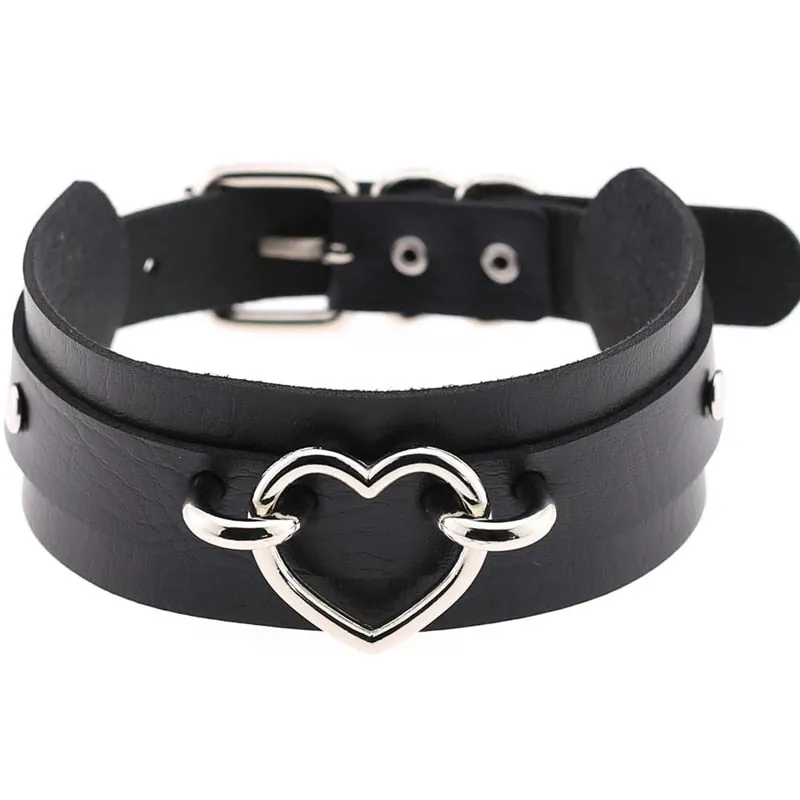 'Love Hurts' Faux Fake Leather Heart Choker