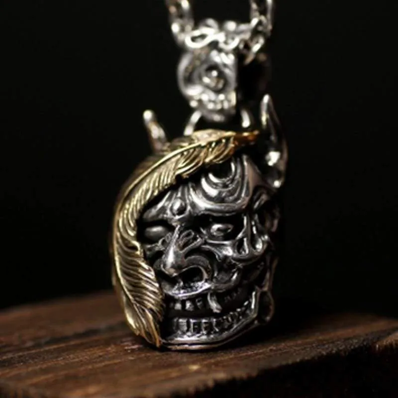 Luxury Devil Satan Skull Pendant Biker Men Steampunk Necklace Dark World 925 Sterling Silver Gothic Jewelry