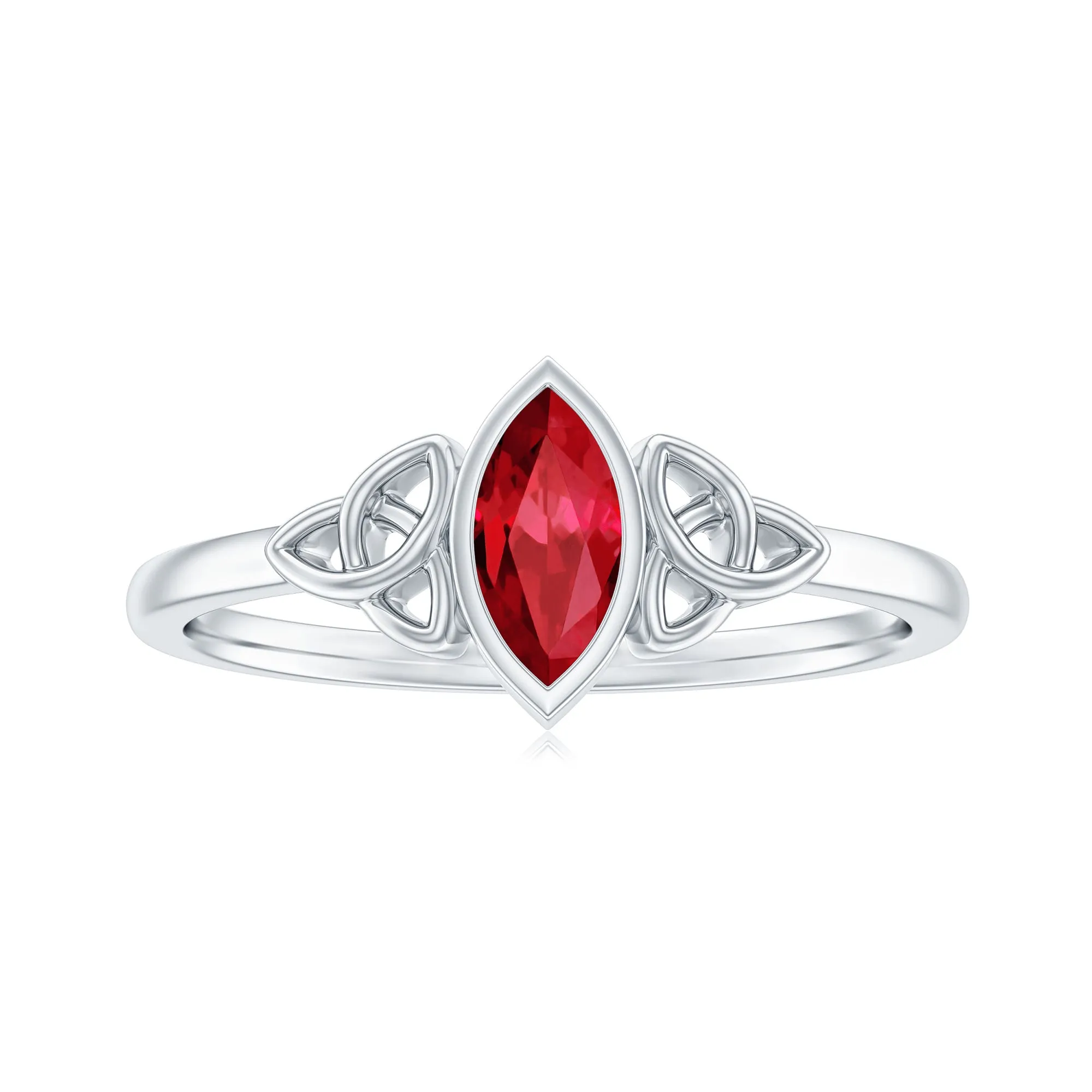 Marquise Cut Created Ruby Solitaire Celtic Knot Ring