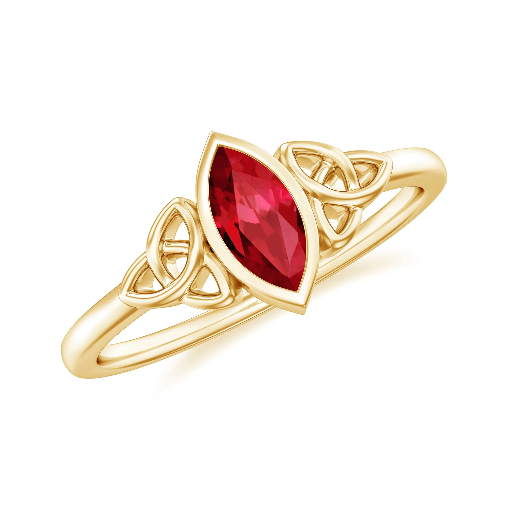 Marquise Cut Created Ruby Solitaire Celtic Knot Ring