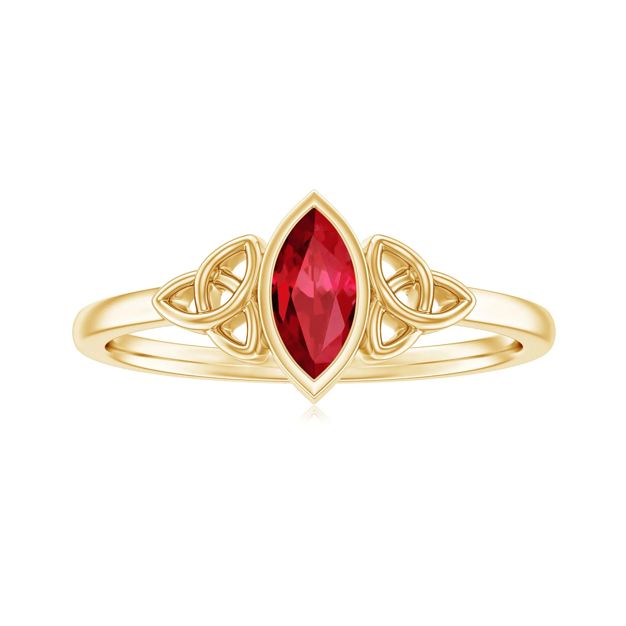 Marquise Cut Created Ruby Solitaire Celtic Knot Ring