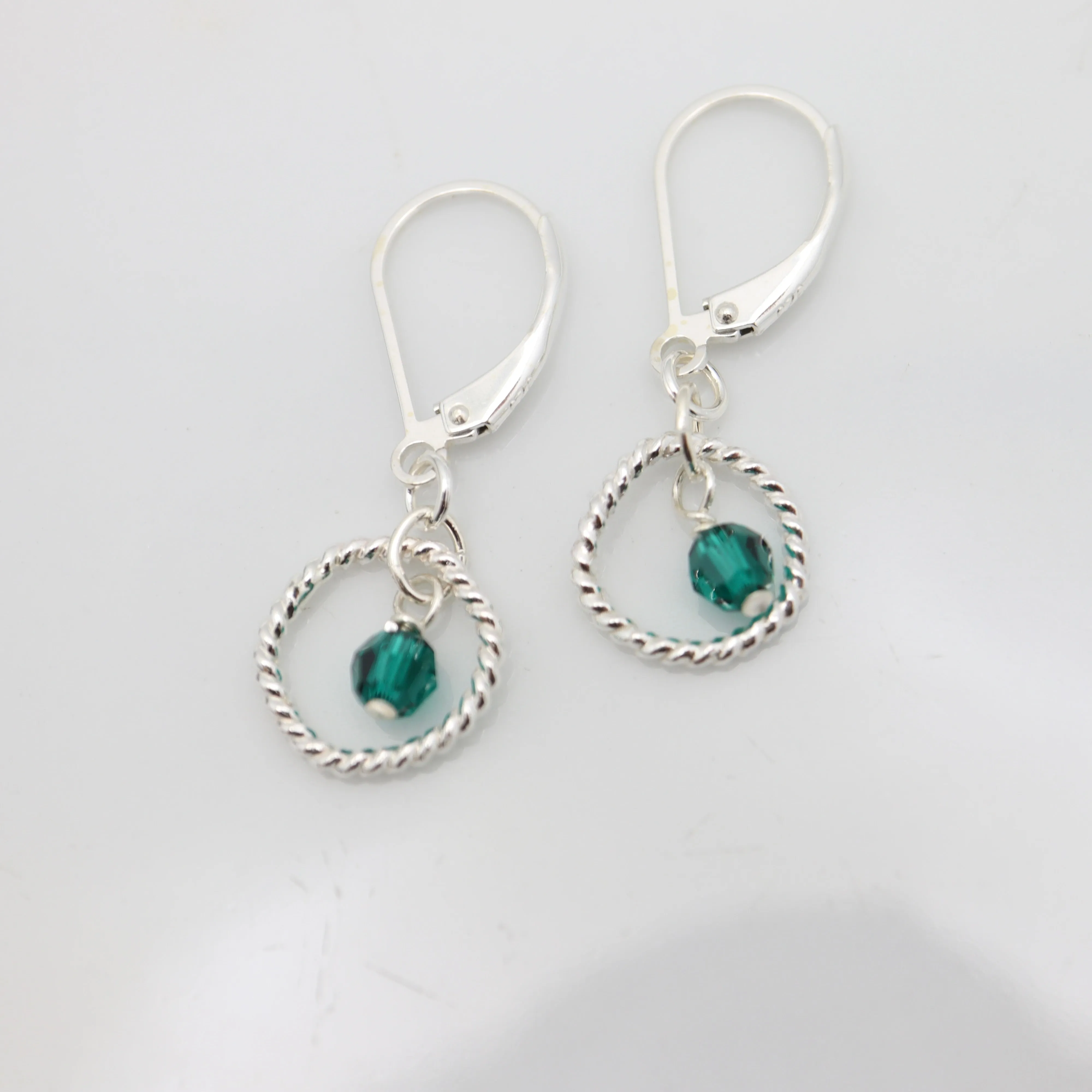 May - Emerald Birthstone Sterling Silver Earrings