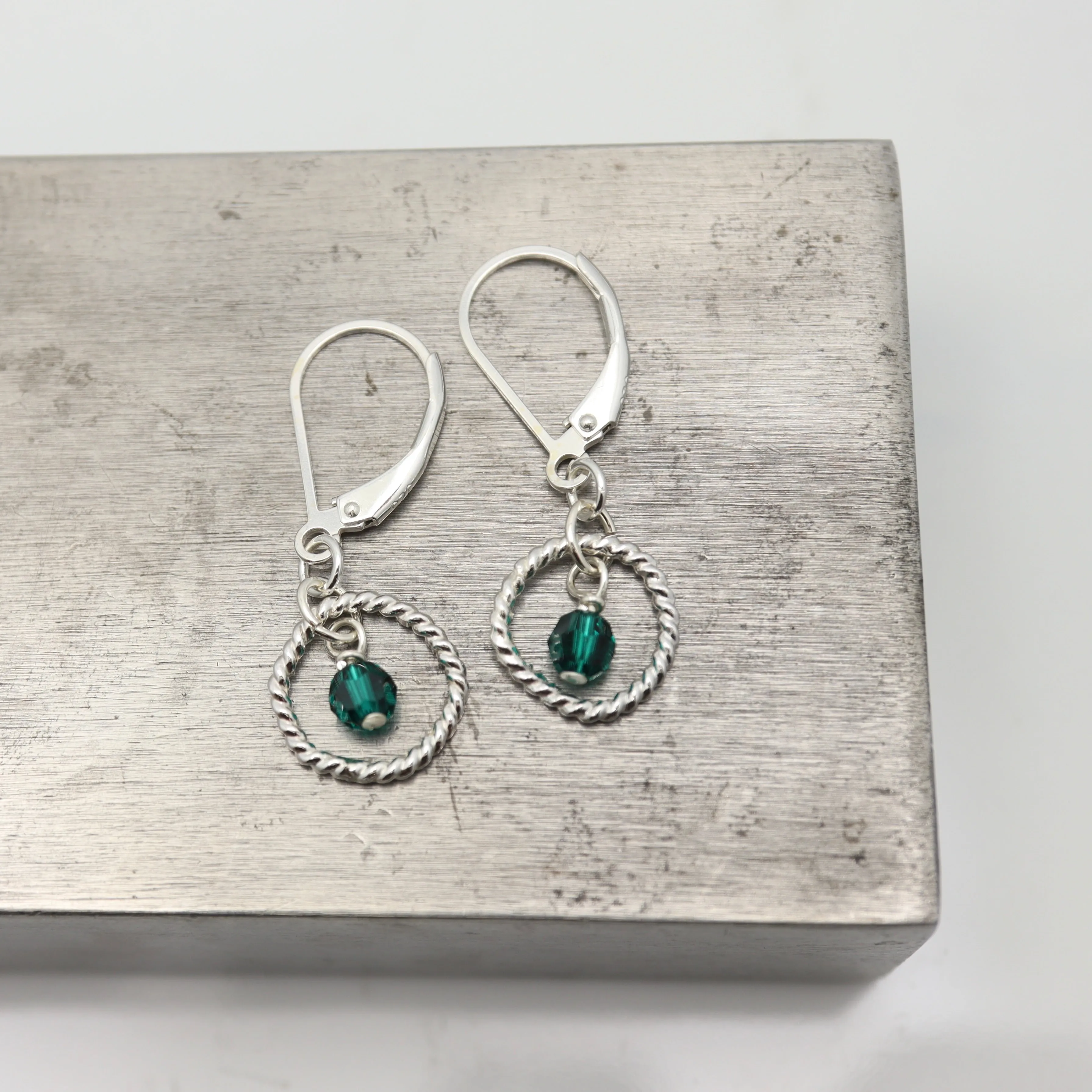 May - Emerald Birthstone Sterling Silver Earrings