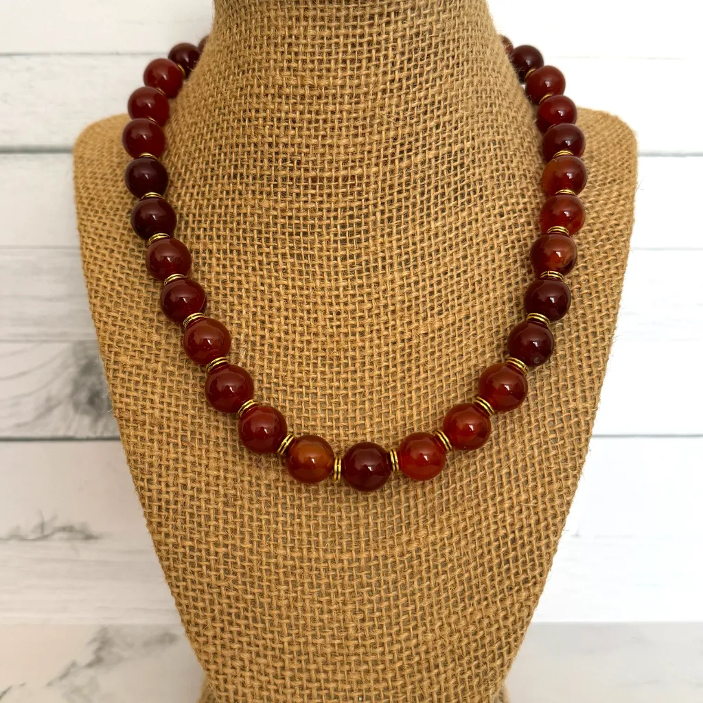 Mens Carnelian 10mm Beaded Necklace