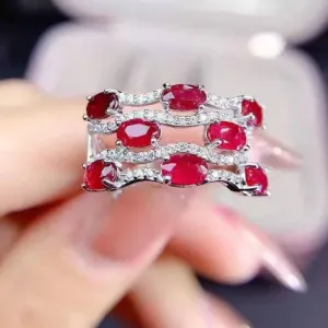 Micro Encrusted Ruby and Diamond Resizable Ring