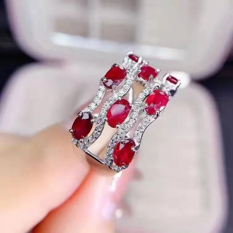 Micro Encrusted Ruby and Diamond Resizable Ring