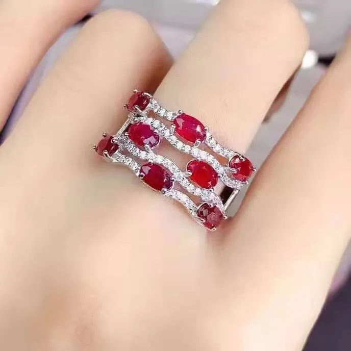 Micro Encrusted Ruby and Diamond Resizable Ring